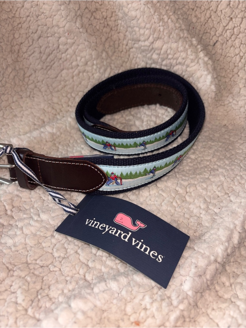 Vineyard Vines NWT Pond Hockey Canvas Club Belt Crystal Blue Size 36